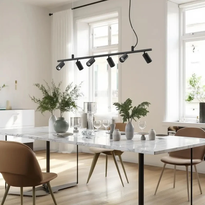 Suspension DYNAMITE SP6 noire Idéal-Lux : lustre modulable 6 LED pour un style moderne