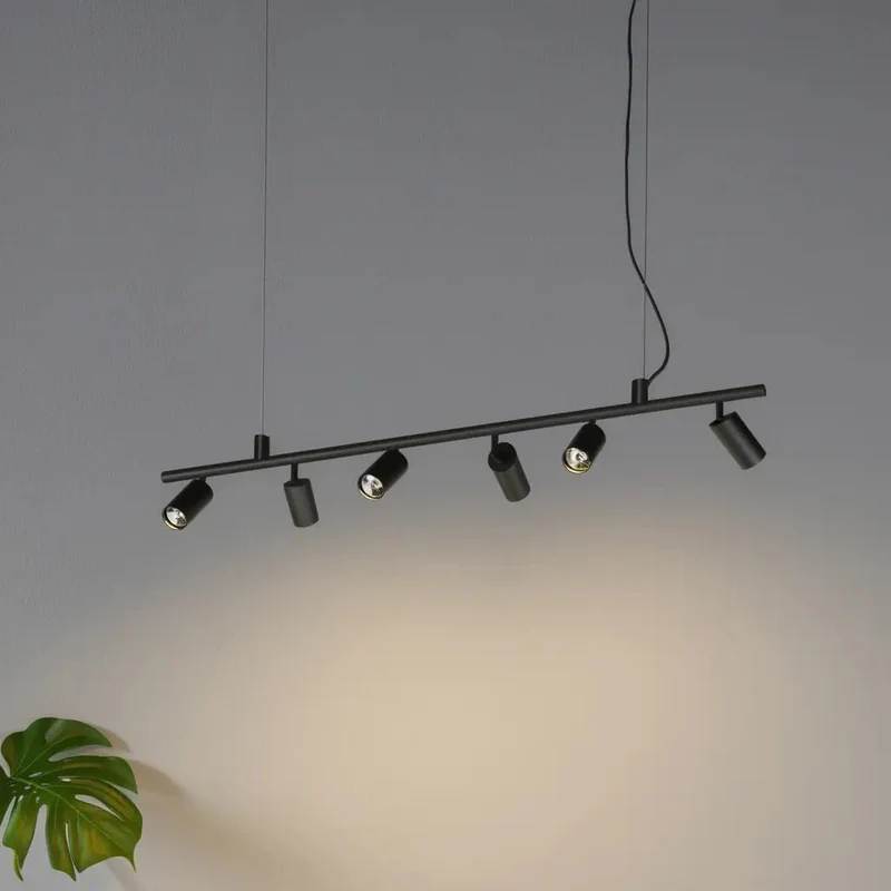 Suspension DYNAMITE SP6 noire Idéal-Lux : lustre modulable 6 LED pour un style moderne