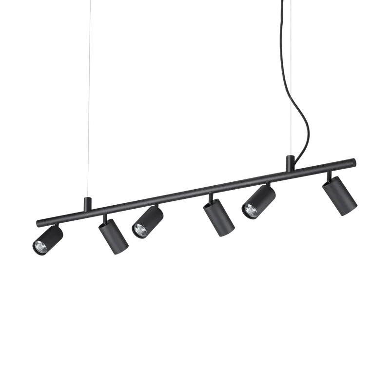 Suspension DYNAMITE SP6 noire Idéal-Lux : lustre modulable 6 LED pour un style moderne