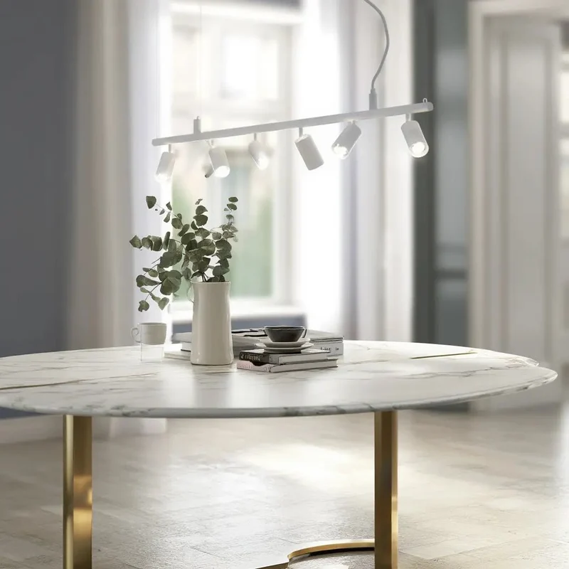 Suspension DYNAMITE SP6 blanche : design contemporain, 6 spots LED orientables