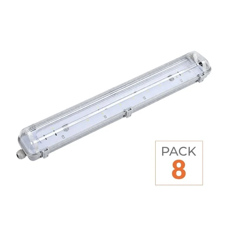 Pack de 8 - Réglette étanche pour Tube LED T8 120cm IP65 (Boitier vide)