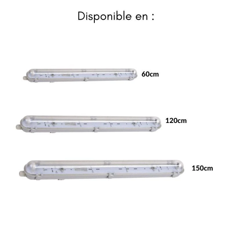 Pack de 8 - Réglette étanche pour Tube LED T8 120cm IP65 (Boitier vide)