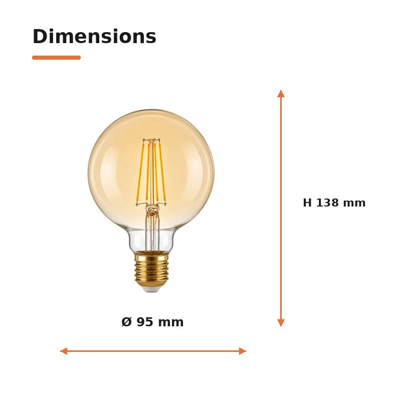 Ampoule LED Filament E27 8W Ambrée G95 - Pack de 10