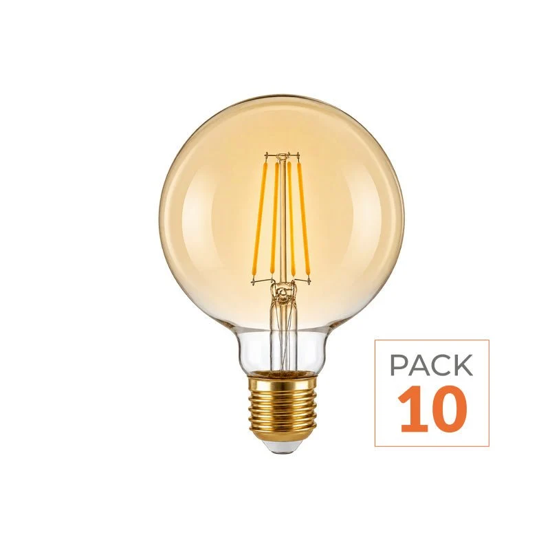 Ampoule LED Filament Dimmable E27 8W Ambrée G95 - Pack de 10