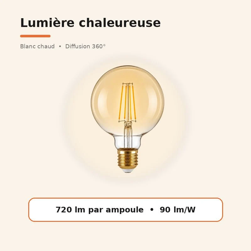 Ampoule LED Filament Dimmable E27 8W Ambrée G95 - Pack de 10