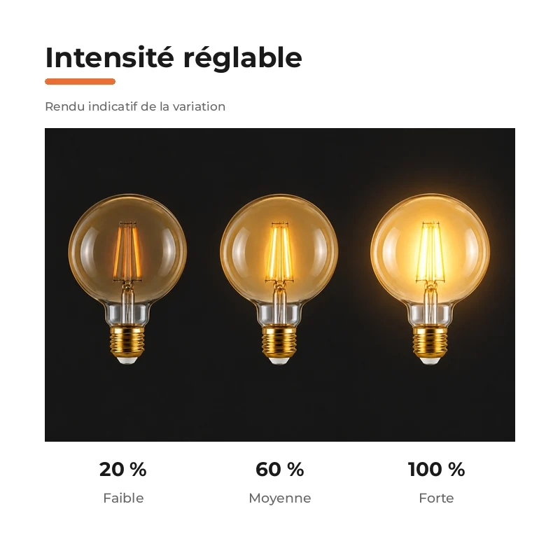 Ampoule LED Filament Dimmable E27 8W Ambrée G95 - Pack de 10
