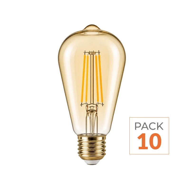 Ampoule LED Filament E27 8W Ambrée ST64 - Pack de 10