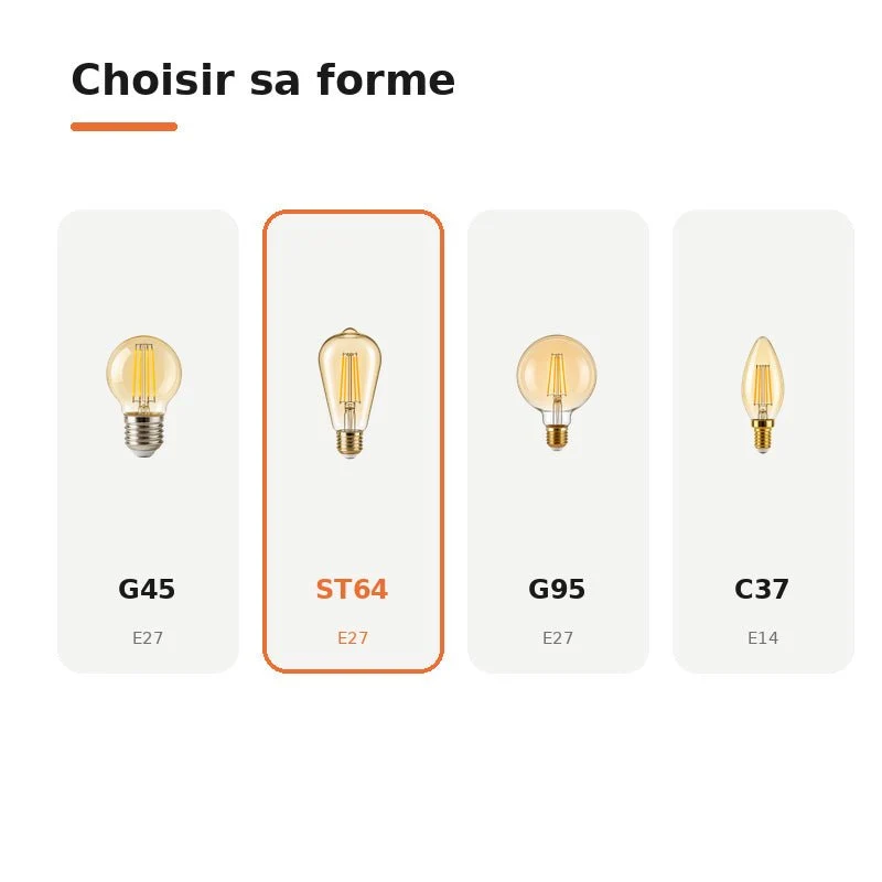 Ampoule LED Filament E27 8W Ambrée ST64 - Pack de 10