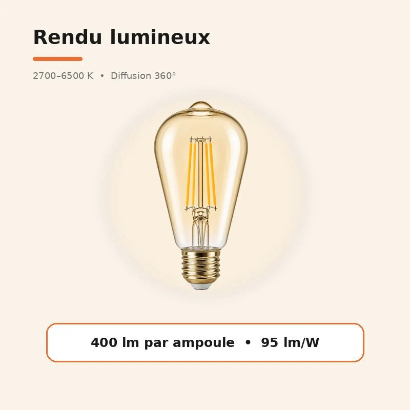 Ampoule LED Filament Connectée Wifi E27 4W Ambrée ST64 CCT - 2700K/6500K - Pack de 10