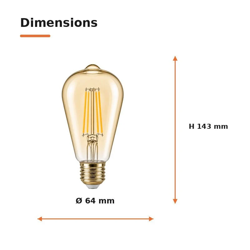 Ampoule LED Filament Connectée Wifi E27 4W Ambrée ST64 CCT - 2700K/6500K - Pack de 10
