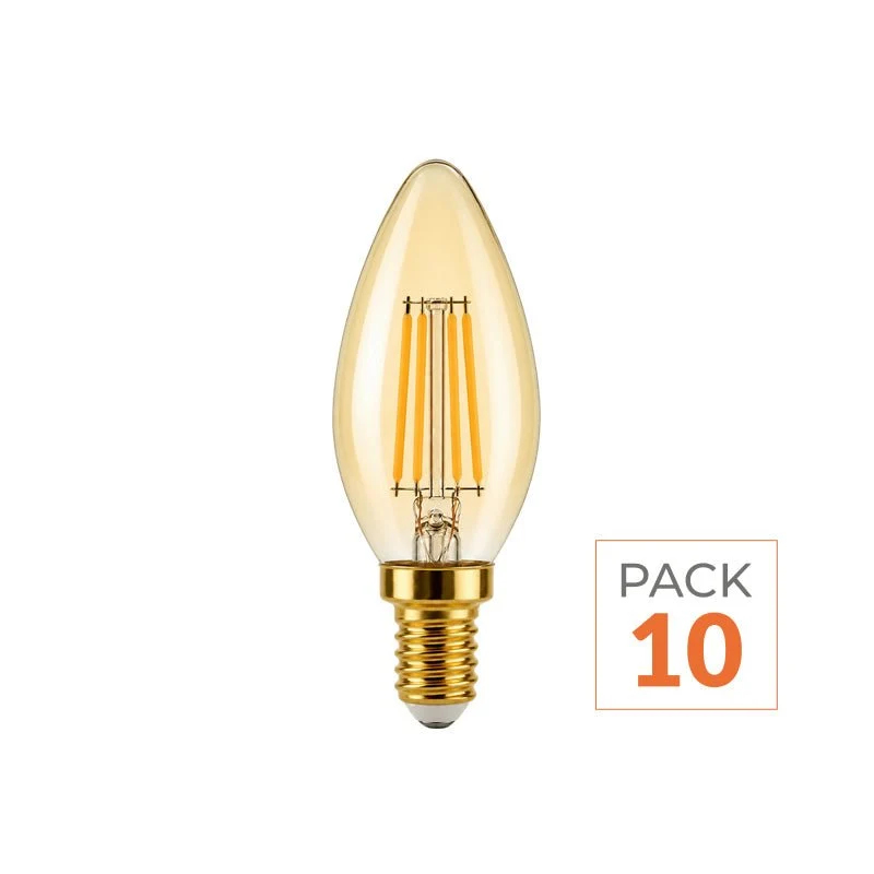 Ampoule LED Filament Dimmable E14 4W Ambrée C37 - Pack de 10