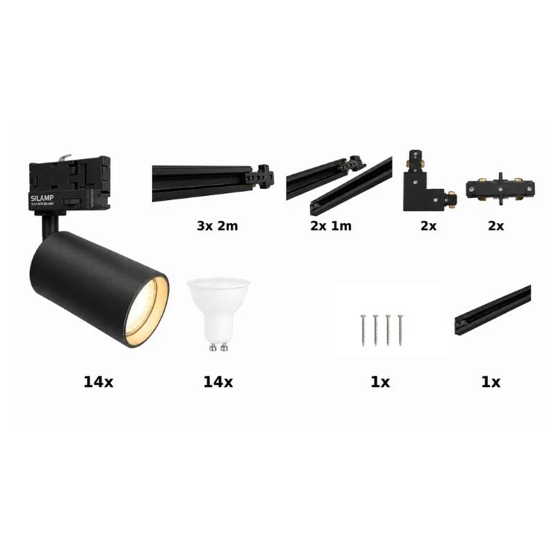 Kit Rail LED Triphasé en U + 14 Spots GU10 Noir - 800 cm