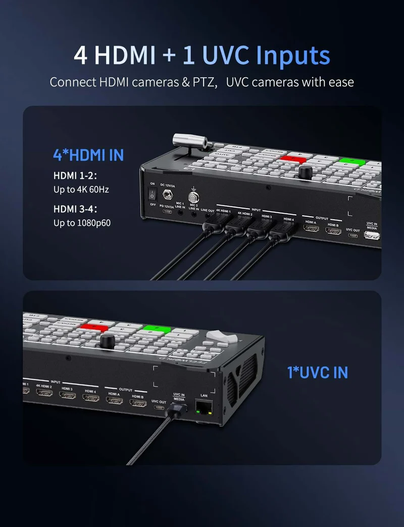 FEELWORLD L3 4 HDMI 1 UVC Entrée Commutateur/Mixeur vidéo multicaméra pour diffusion en direct
