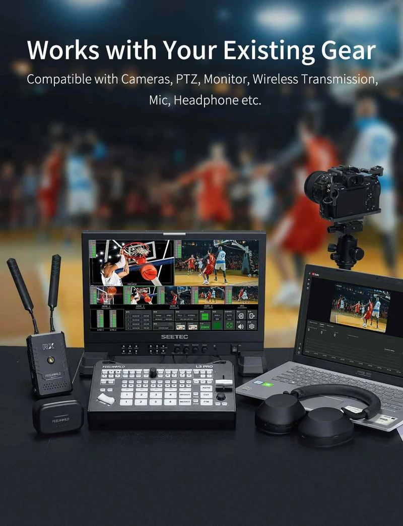 FEELWORLD L3 PRO 4 HDMI 4 SDI 1 UVC Commutateur/Mixeur vidéo multicaméra pour diffusion en direct