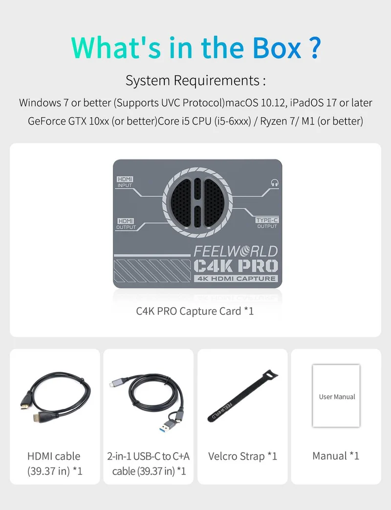 Carte d'acquisition FEELWORLD C4K PRO 4K pour le streaming de jeux, jusqu'à 4K60.