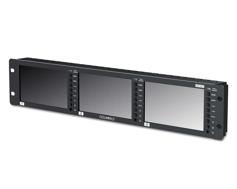 Moniteur rackable triple 5.5" 2U FEELWORLD FRM501G, 12G SDI, 4K HDMI, résolution 1920x1080, dalle IPS, luminosité 1000 nits