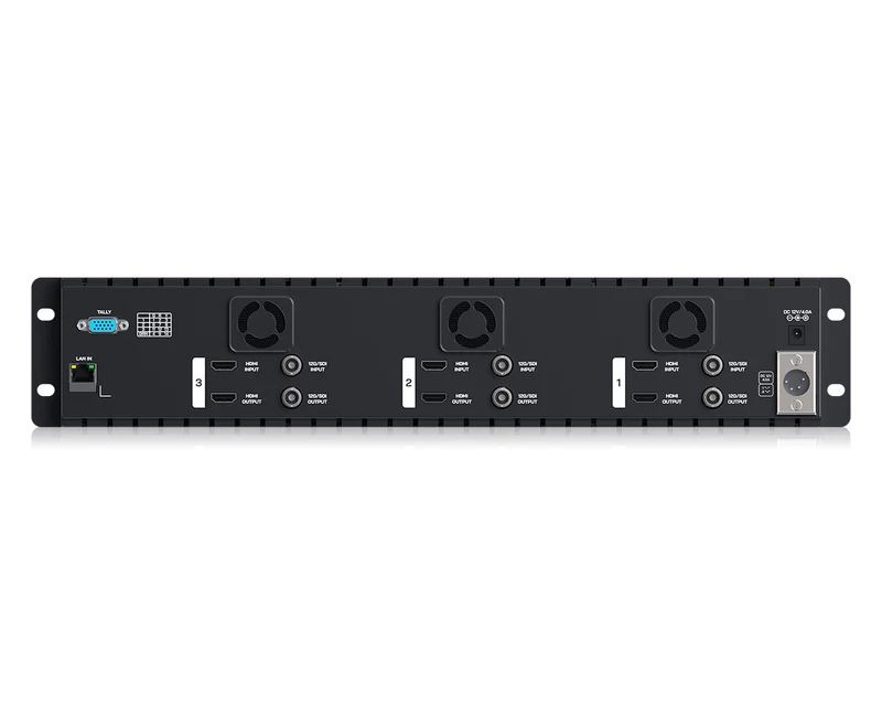 Moniteur rackable triple 5.5" 2U FEELWORLD FRM501G, 12G SDI, 4K HDMI, résolution 1920x1080, dalle IPS, luminosité 1000 nits