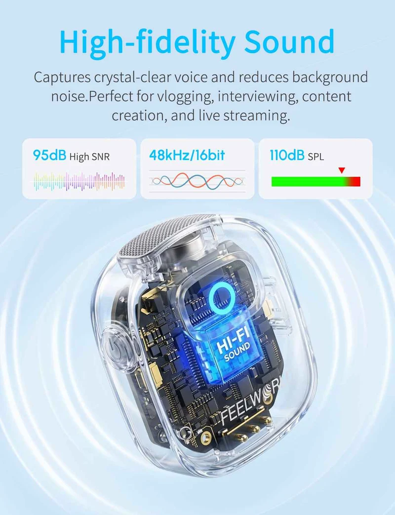 Microphone cravate sans fil FEELWORLD LM1 pour téléphone, ordinateur et appareil photo : 2 émetteurs + 1 récepteur + étui de chargement