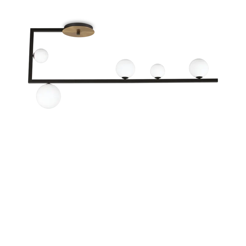 Plafonnier BIRDS 5 lampes – design noir, globes verre soufflé, lumière élégante