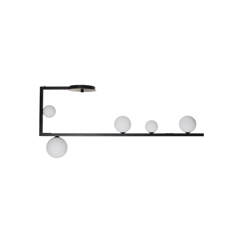 Plafonnier BIRDS 5 lampes – design noir, globes verre soufflé, lumière élégante