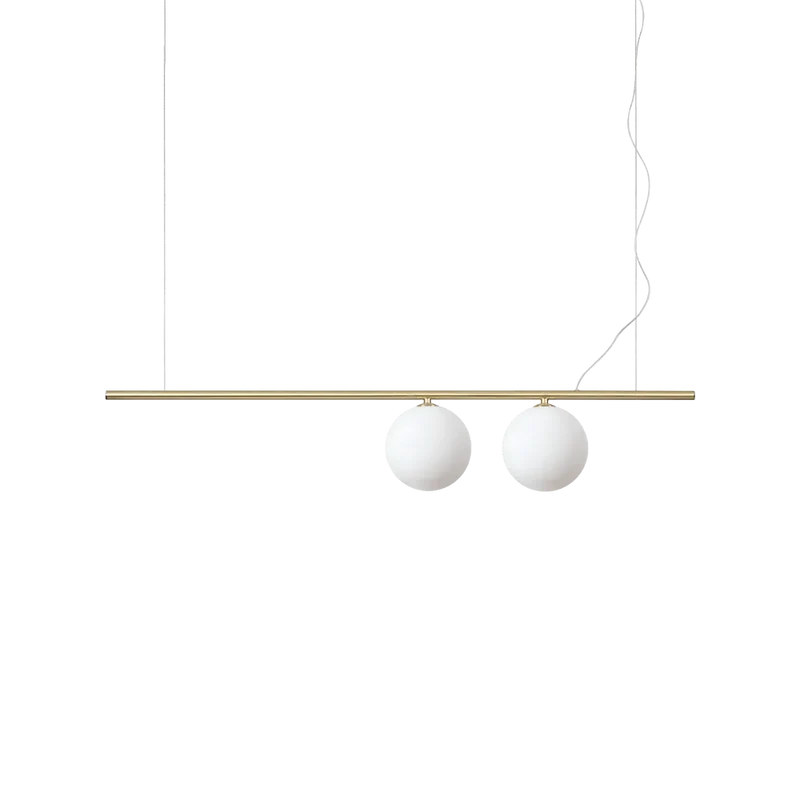 Suspension PERLINE laiton deux lampes en verre opale