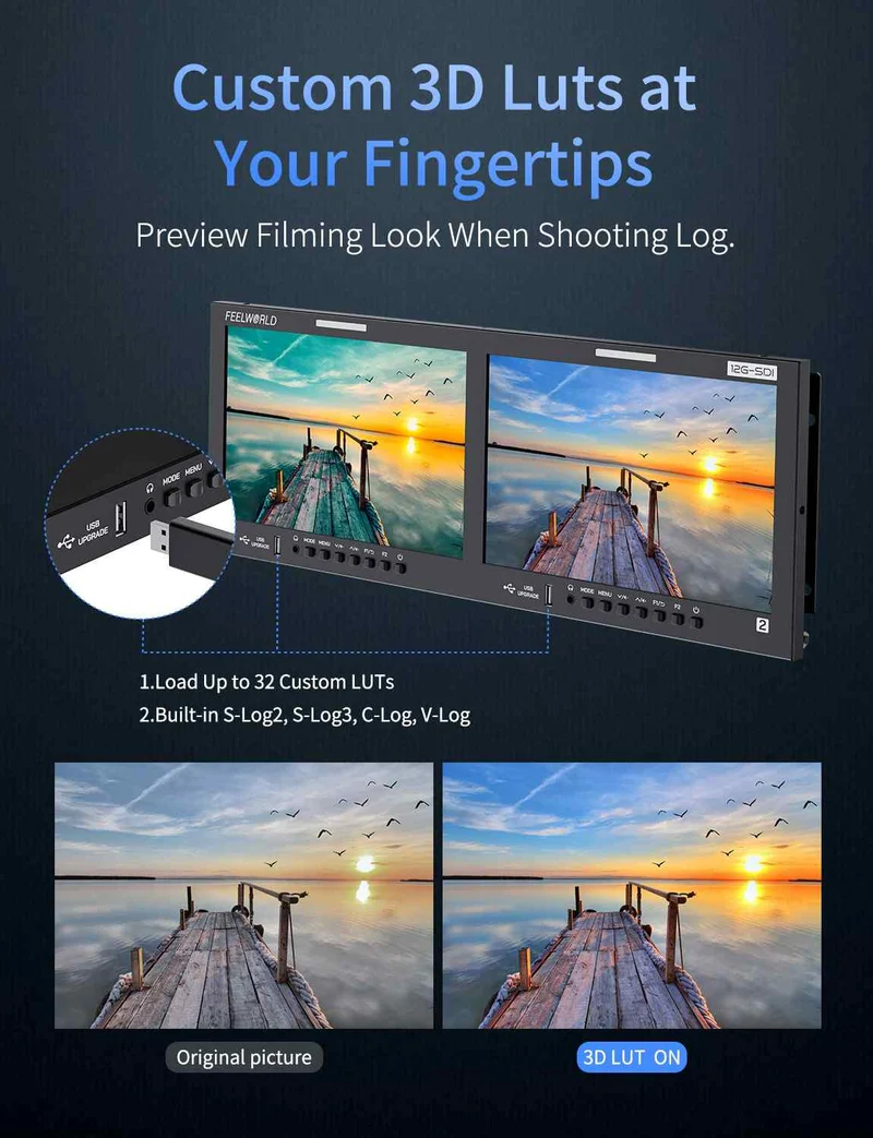 FEELWORLD FRM1001G Double moniteur rackable 4U 10.1 pouces, 12G SDI, HDMI 4K, 1920 x 1200 IPS