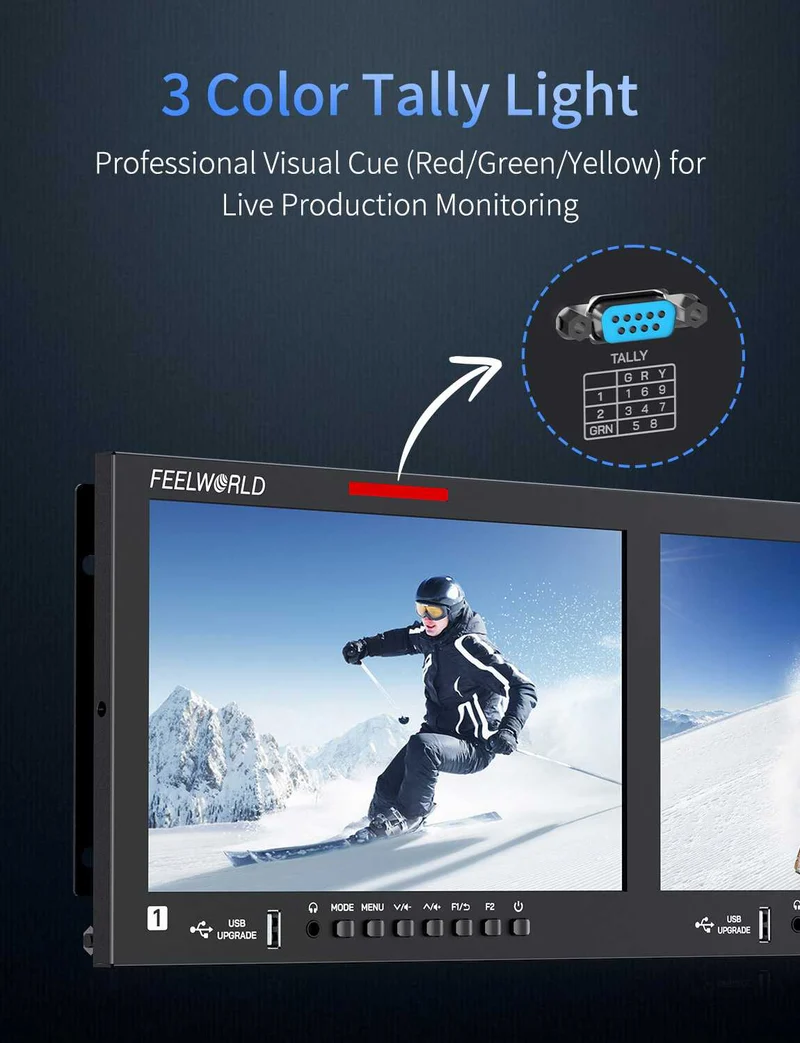 FEELWORLD FRM1001G Double moniteur rackable 4U 10.1 pouces, 12G SDI, HDMI 4K, 1920 x 1200 IPS