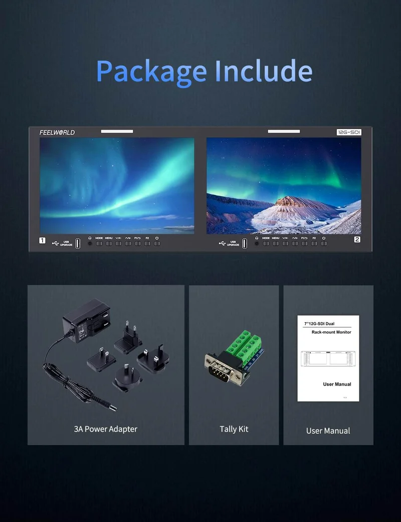 FEELWORLD FRM1001G Double moniteur rackable 4U 10.1 pouces, 12G SDI, HDMI 4K, 1920 x 1200 IPS