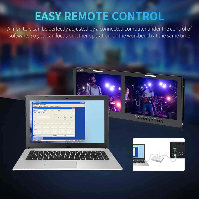 FEELWORLD D101 PLUS Moniteur de diffusion double 10.1 pouces, format rack 4U, 4K, HDMI, 3G-SDI, résolution IPS 1920 x 1200