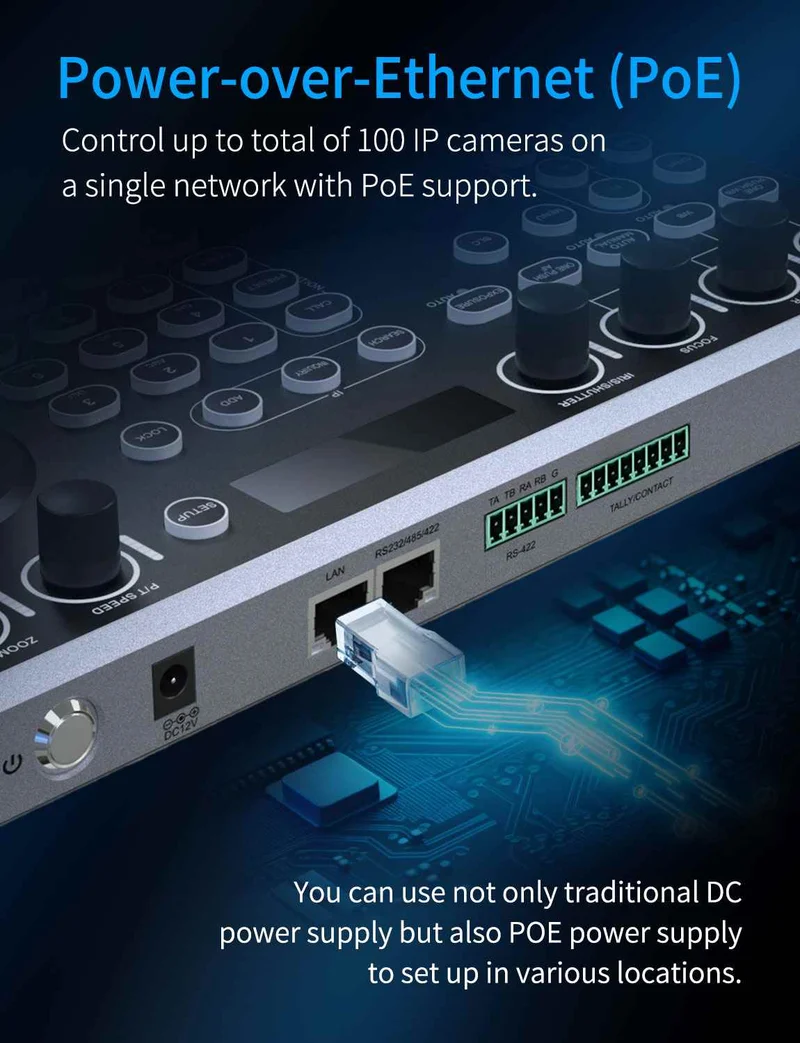 Contrôleur de caméra PTZ FEELWORLD KBC20 avec joystick et clavier, compatible avec plusieurs protocoles de contrôle et PoE.