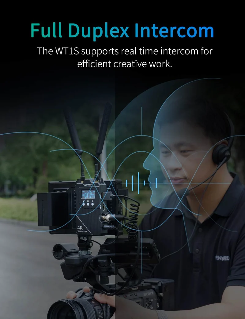 Système de transmission vidéo sans fil FEELWORLD WT1S 4K : interphone duplex intégral SDI + double HDMI, diffusion en direct