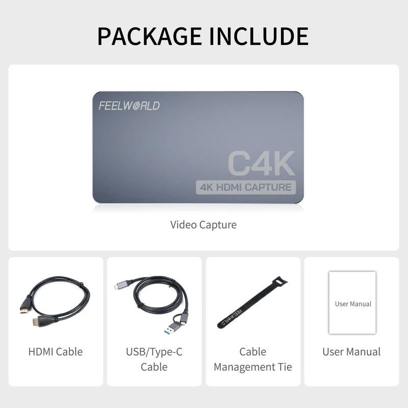 Capture vidéo FEEWORLD C4K 4K HDMI 60 Hz Entrée et sortie USB-C Plug and Play pour le streaming, les jeux, les vidéoconférences
