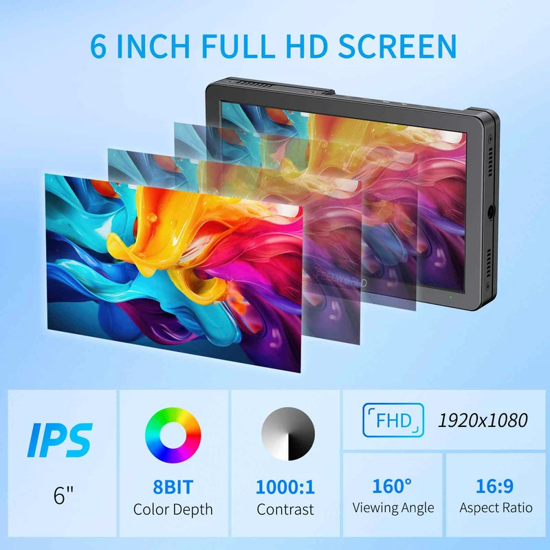 Moniteur vidéo de terrain FEELWORLD T6 6 pouces 450 nits boîtier en aluminium 4K HDMI 1920 x 1080 IPS