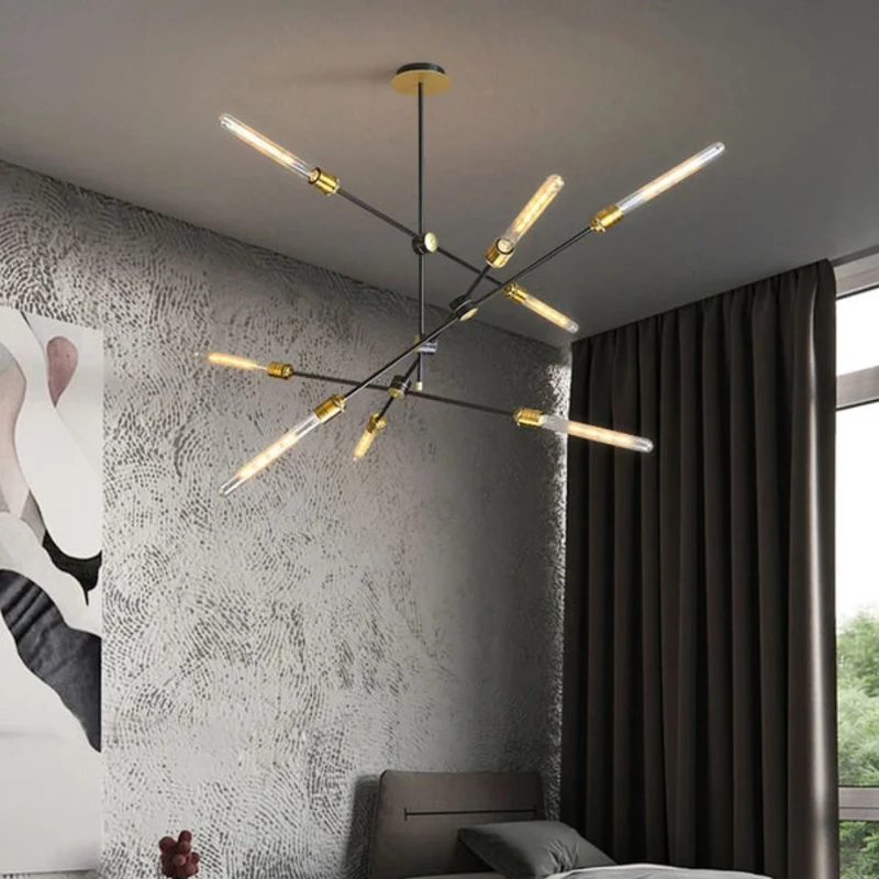 Lustre en Laiton et Tube de Verre – Style Mid-Century, Loft Urbain