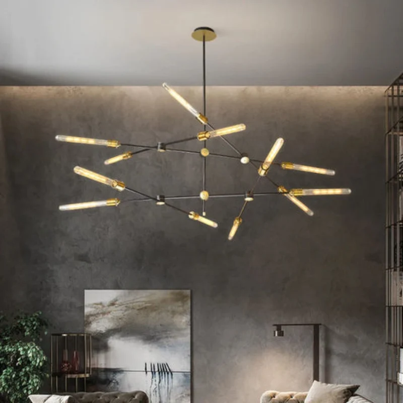 Lustre en Laiton et Tube de Verre – Style Mid-Century, Loft Urbain