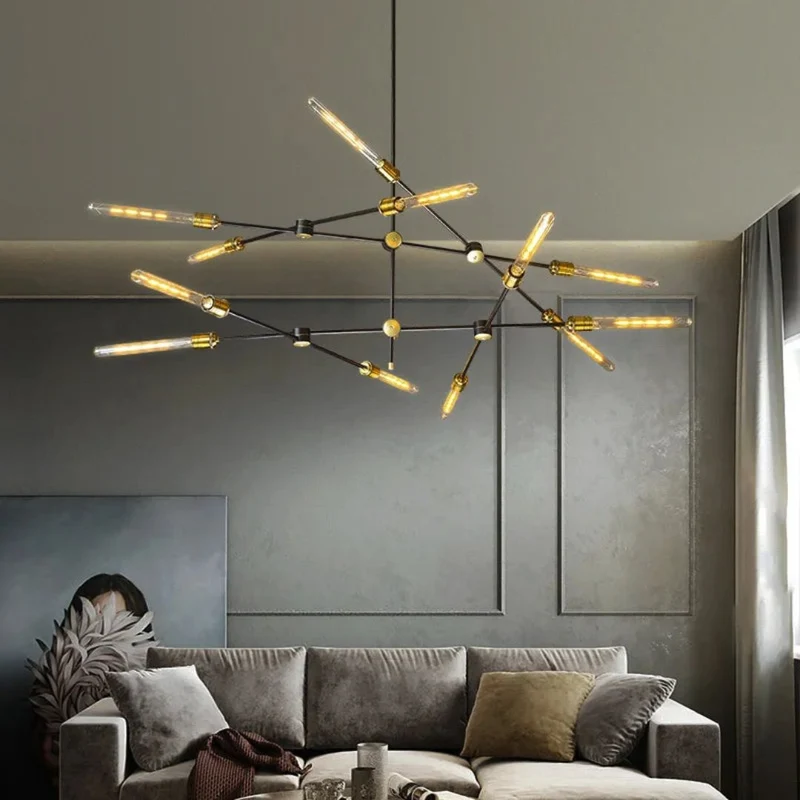 Lustre en Laiton et Tube de Verre – Style Mid-Century, Loft Urbain