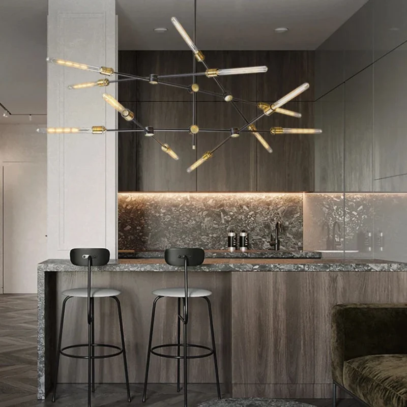 Lustre en Laiton et Tube de Verre – Style Mid-Century, Loft Urbain