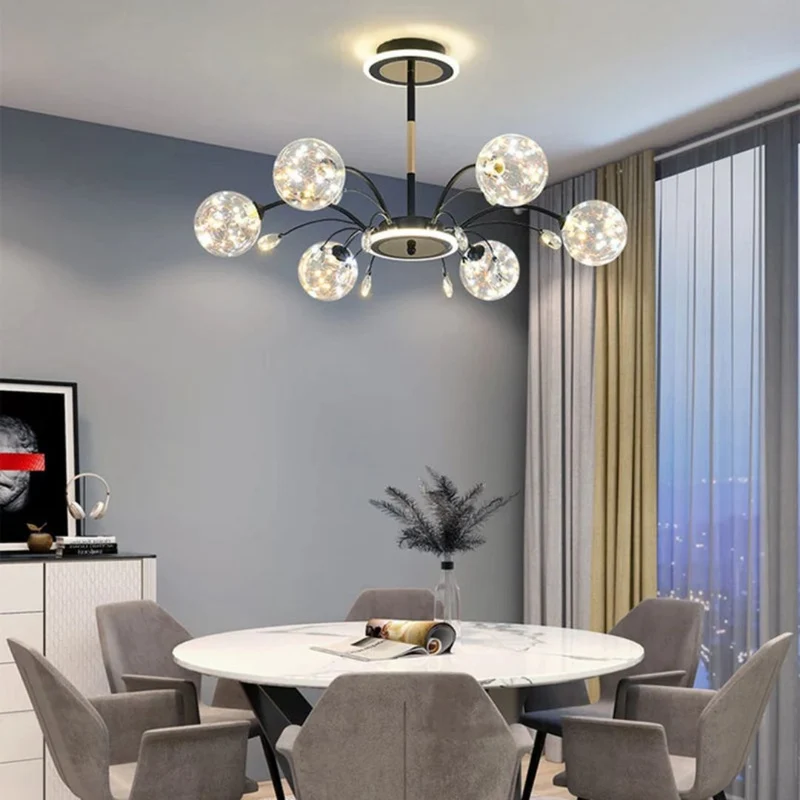 Lustre Boule en Verre Noir ou Doré – 6 à 16 LED, Pièce Maîtresse
