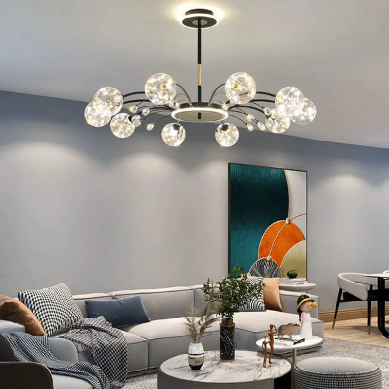 Lustre Boule en Verre Noir ou Doré – 6 à 16 LED, Pièce Maîtresse