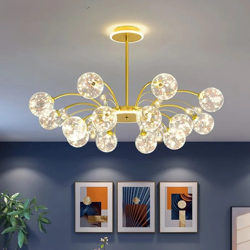 Lustre Boule en Verre Noir ou Doré – 6 à 16 LED, Pièce Maîtresse