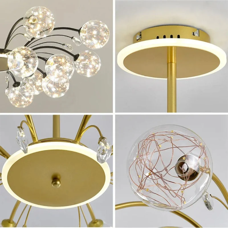 Lustre Boule en Verre Noir ou Doré – 6 à 16 LED, Pièce Maîtresse