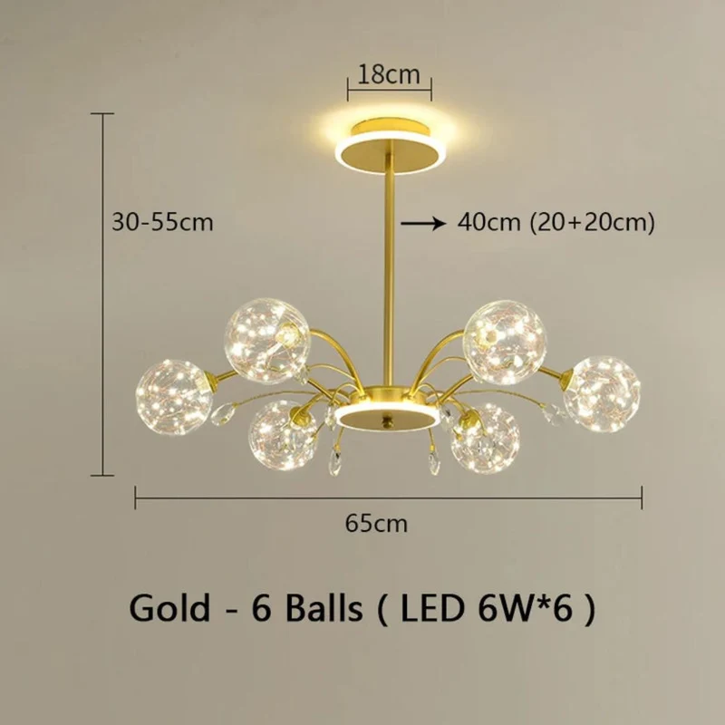 Lustre Boule en Verre Noir ou Doré – 6 à 16 LED, Pièce Maîtresse