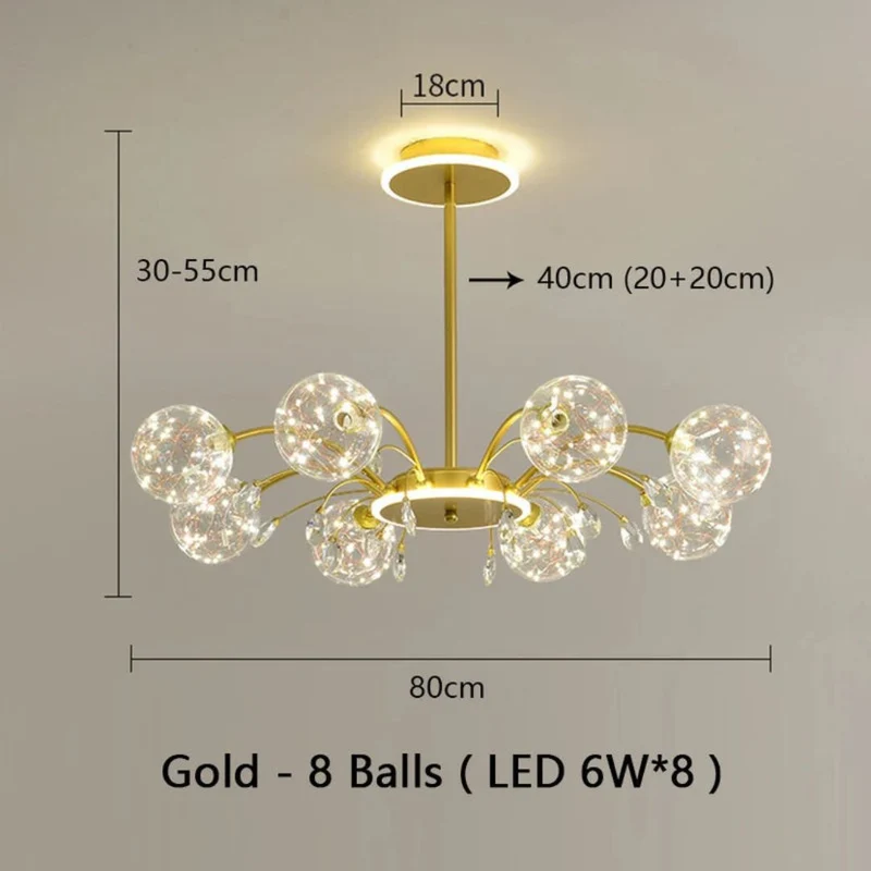 Lustre Boule en Verre Noir ou Doré – 6 à 16 LED, Pièce Maîtresse