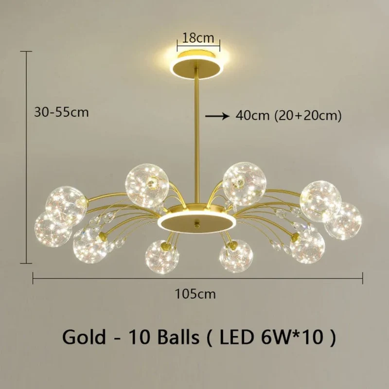 Lustre Boule en Verre Noir ou Doré – 6 à 16 LED, Pièce Maîtresse