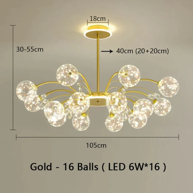 Lustre Boule en Verre Noir ou Doré – 6 à 16 LED, Pièce Maîtresse