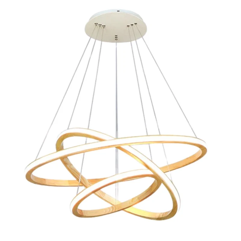 Lustre en Bois à Anneaux LED – Effet Gravitationnel, 2 ou 3 Cercles