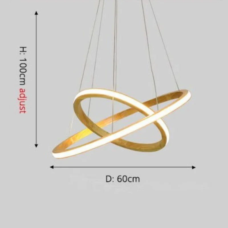 Lustre en Bois à Anneaux LED – Effet Gravitationnel, 2 ou 3 Cercles