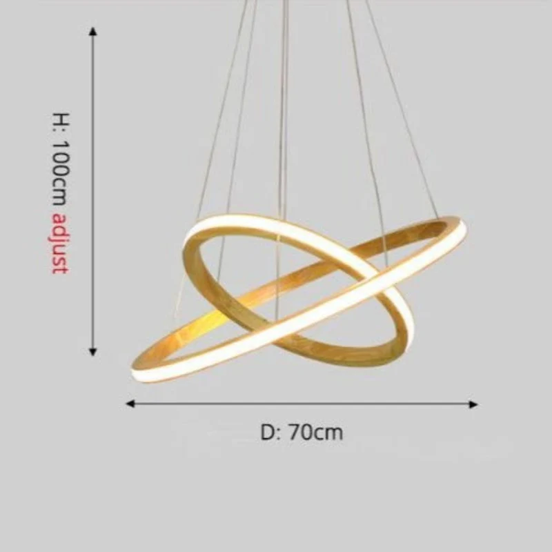 Lustre en Bois à Anneaux LED – Effet Gravitationnel, 2 ou 3 Cercles