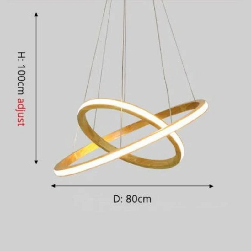 Lustre en Bois à Anneaux LED – Effet Gravitationnel, 2 ou 3 Cercles