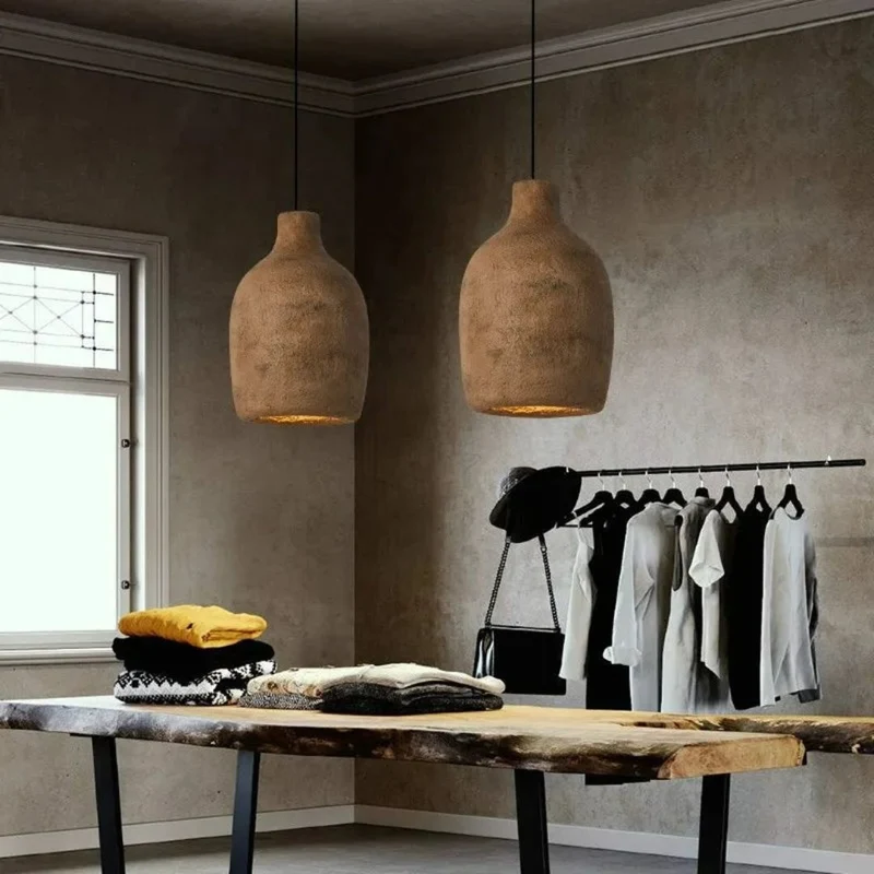Lustre Salon Wabi-Sabi en Poterie – Terre Cuite ou Gris, Trio Possible